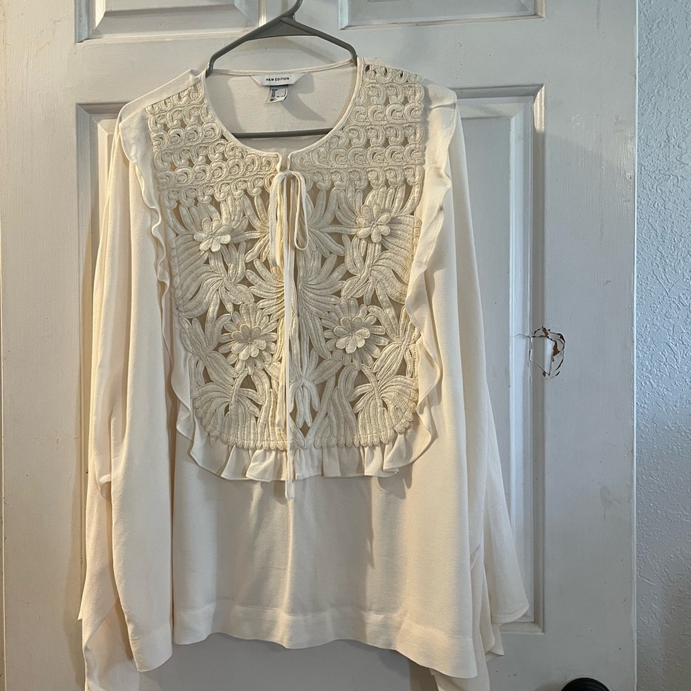 H&M Cream Floral Embroidered Blouse